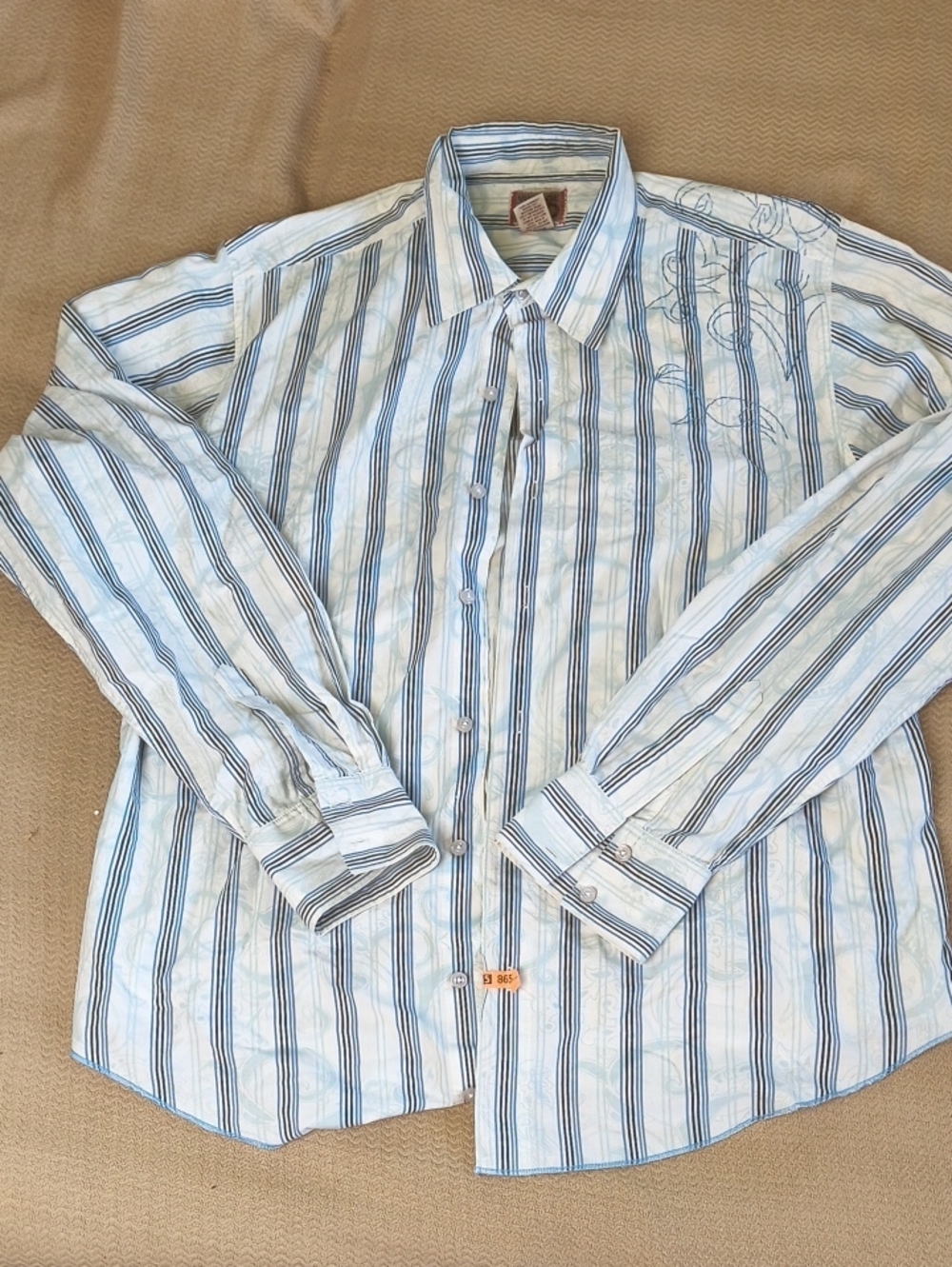 Vintage Red 100% Cotton Blue & White Striped Casual Button-Down Shirt XL
